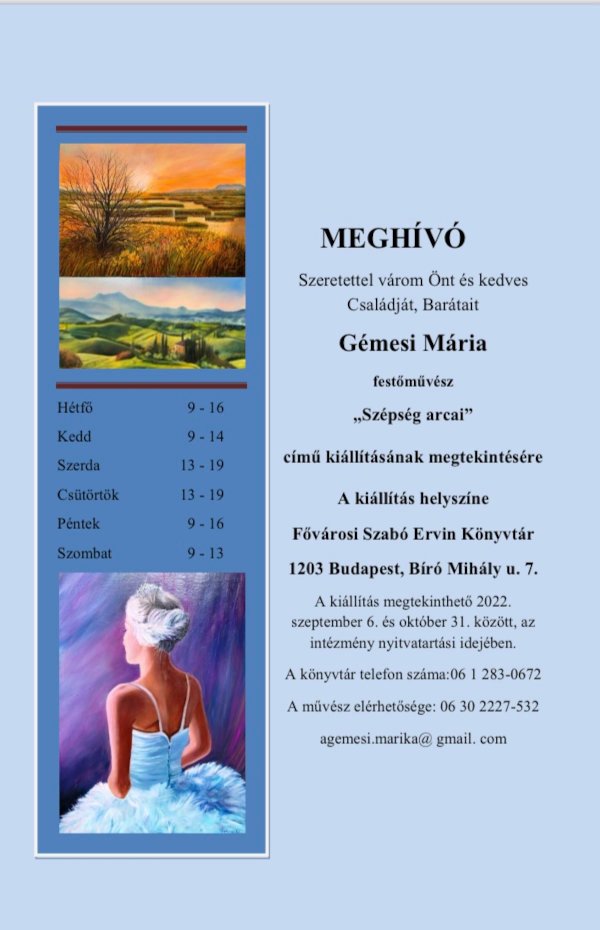 Meghívó Szépség arcai c. kiállításra- Gémesi Mária festőművész