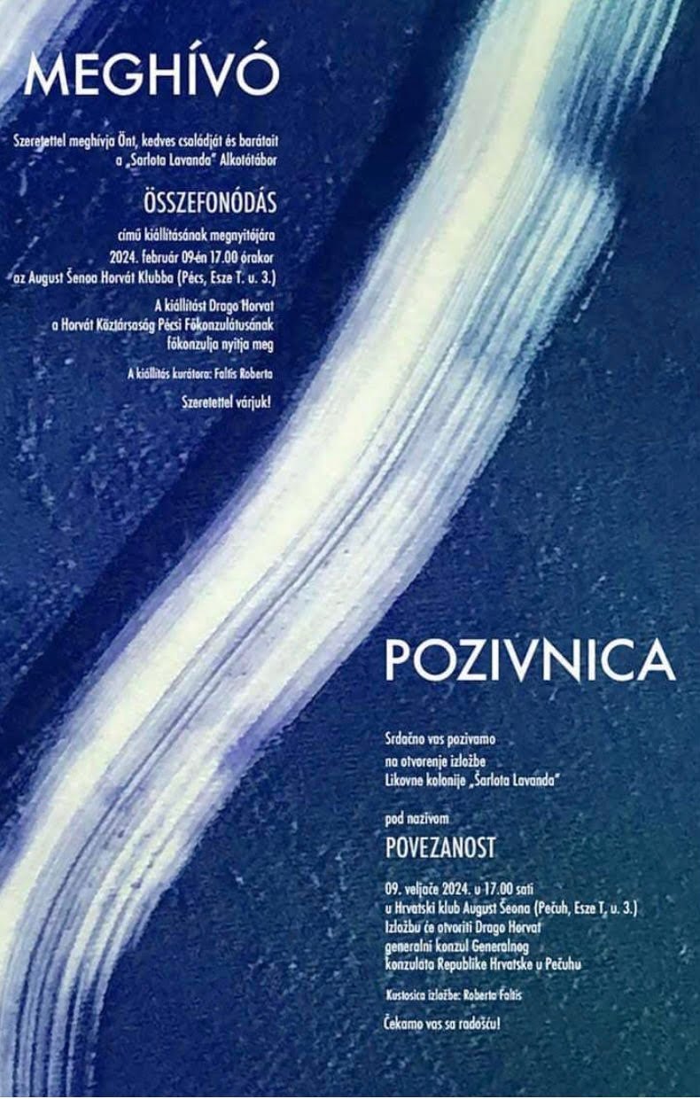 Meghívó "Ósszefonódás" kiállítás Pécs 2024 február